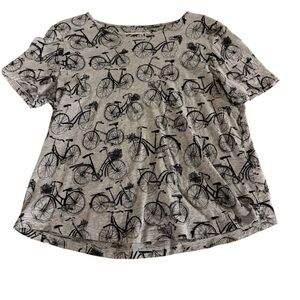 Anthropologie Gray Bicycle Print Short Sleeve Tee Size S